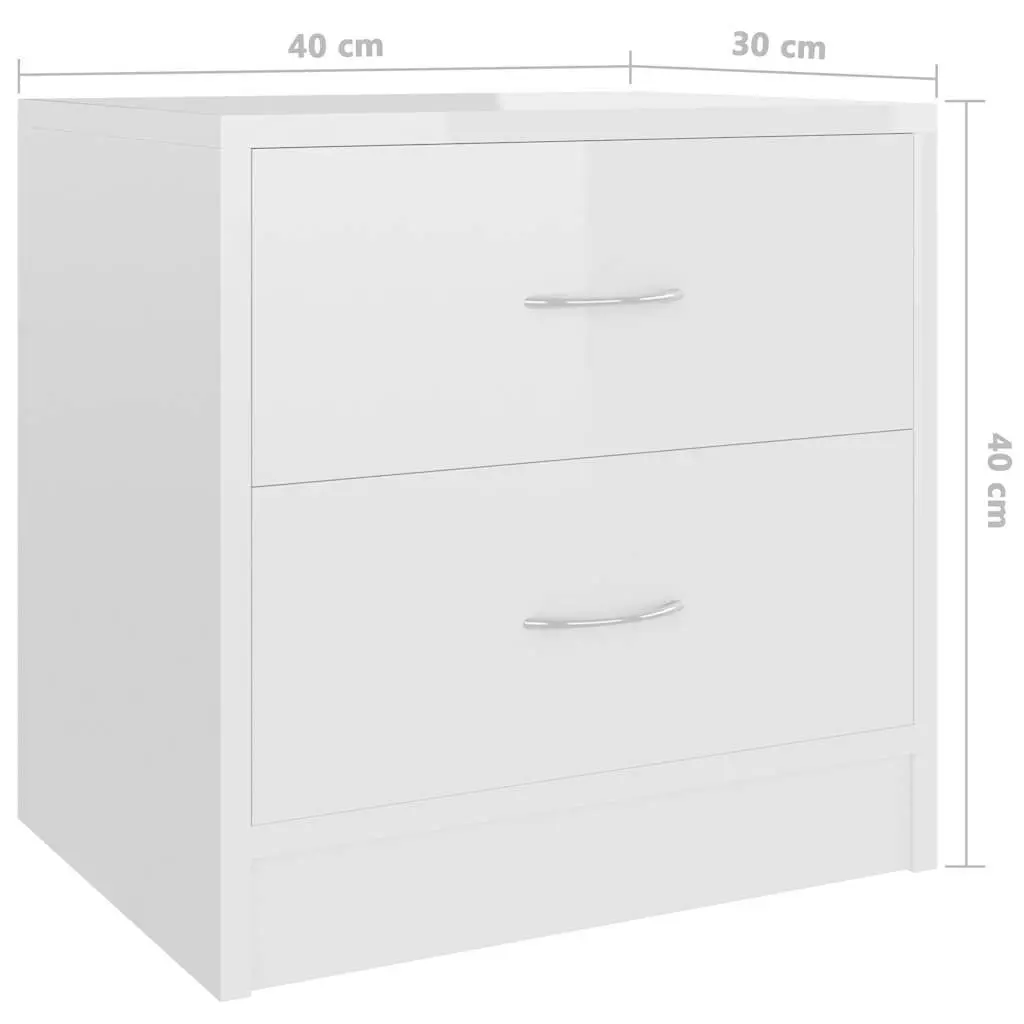 High Gloss White Bedside Cabinet with 2 Drawers