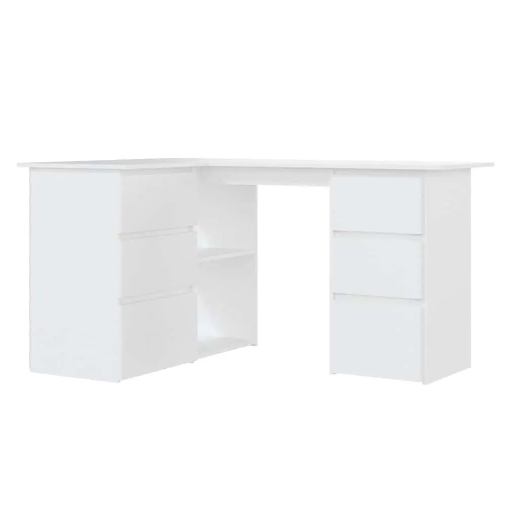 White Corner Desk with Storage for Home Office