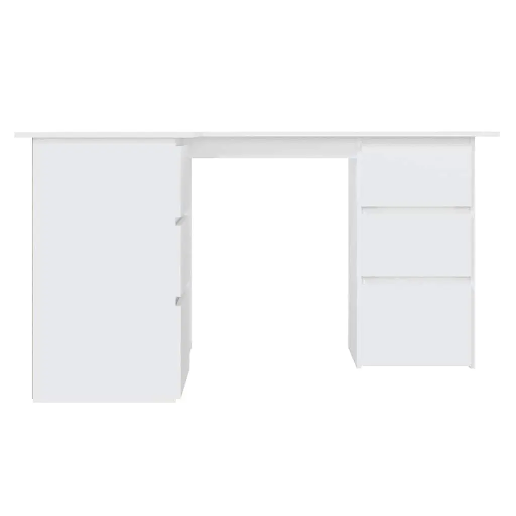 White Corner Desk with Storage for Home Office