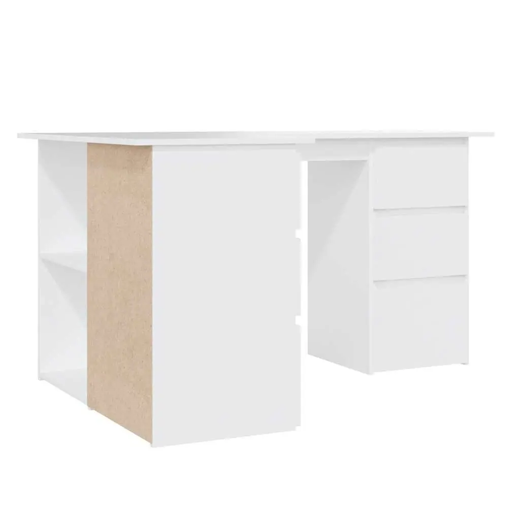 White Corner Desk with Storage for Home Office