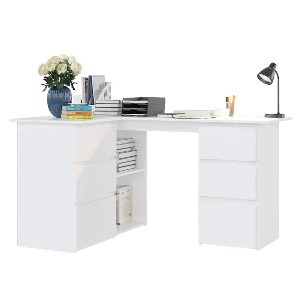 White Corner Desk with Storage for Home Office