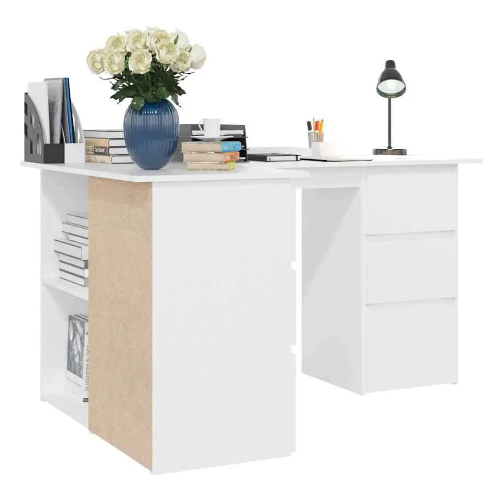 White Corner Desk with Storage for Home Office