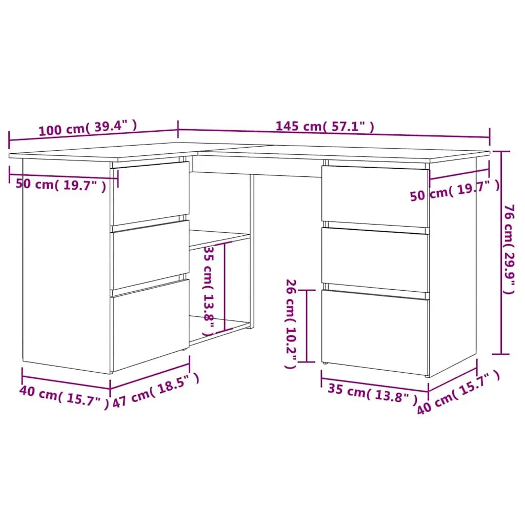 White Corner Desk with Storage for Home Office