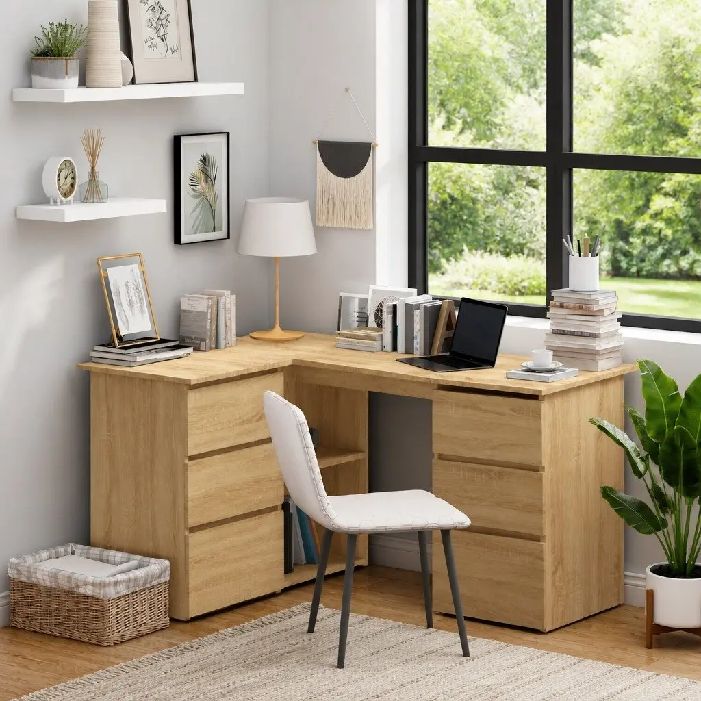 Brown Engineered Wood Corner Desk with Storage