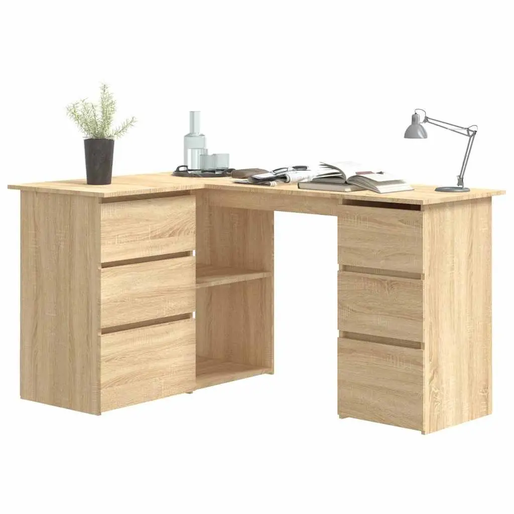 Brown Engineered Wood Corner Desk with Storage