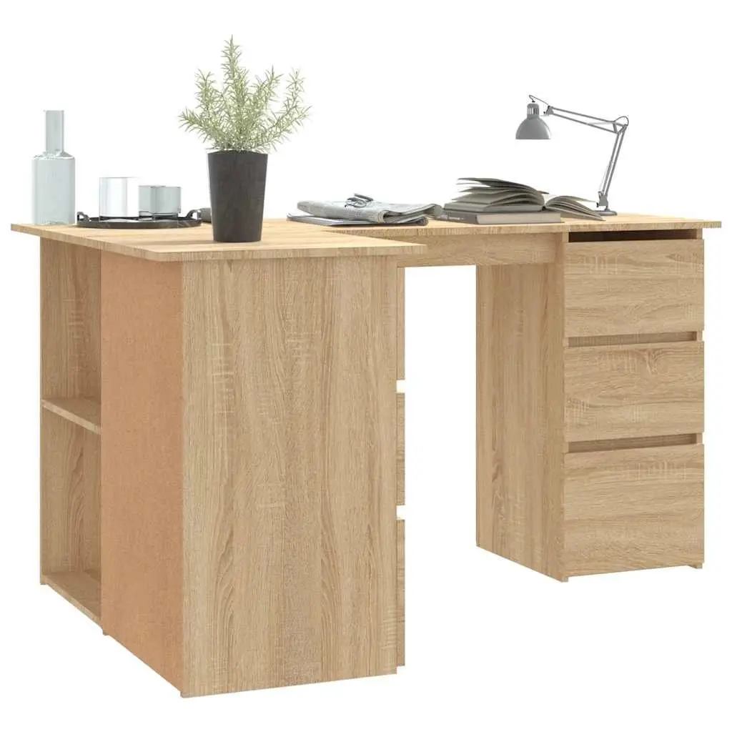 Brown Engineered Wood Corner Desk with Storage