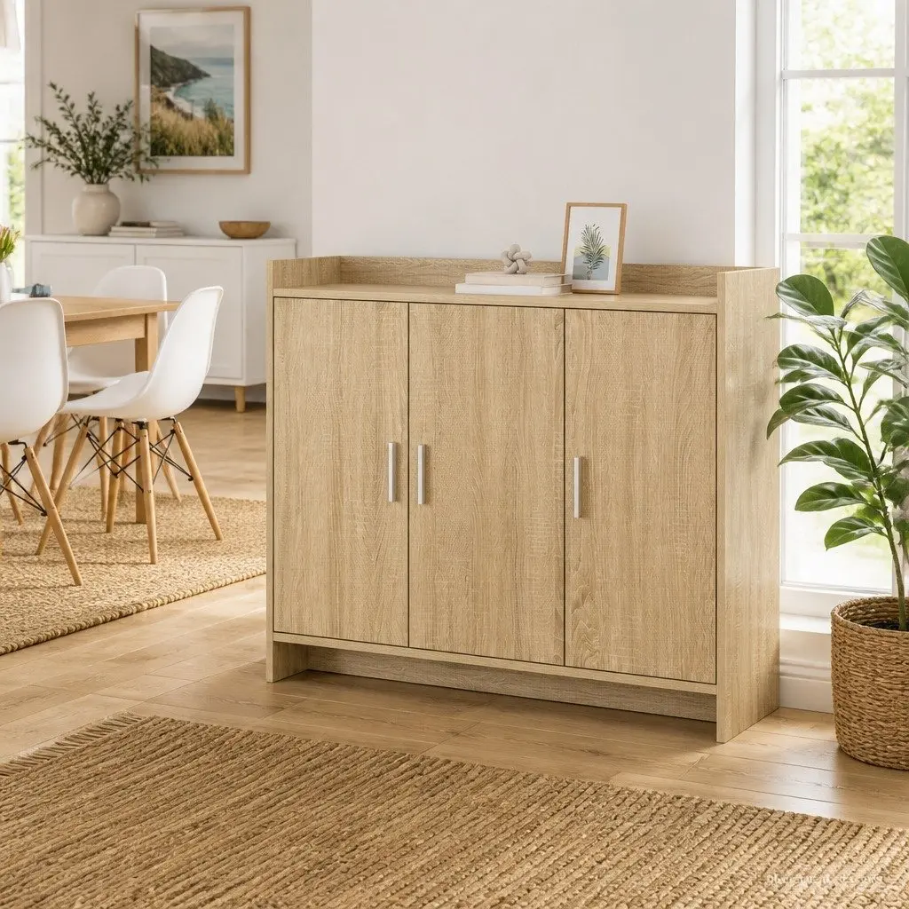 Brown Engineered Wood Sideboard Cabinet for Storage