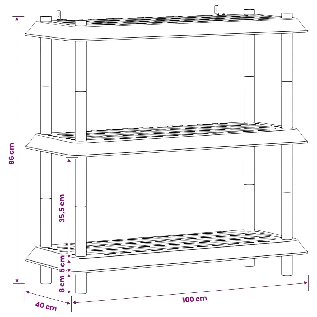 3-Tier Shelving Unit PP 100x40x96cm Anthracite