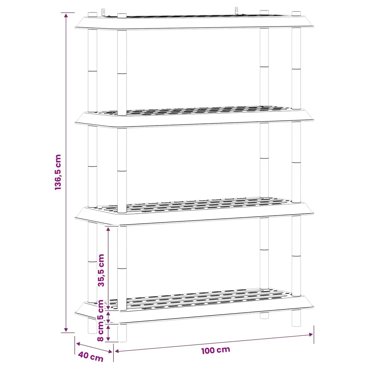 4-Tier Shelving Unit PP 100 x 40 x 136.5 cm Anthracite