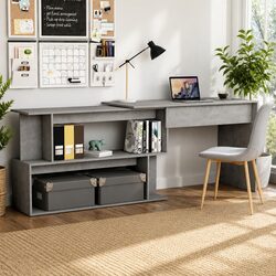 Grey Engineered Wood Corner Desk with Rotatable Design