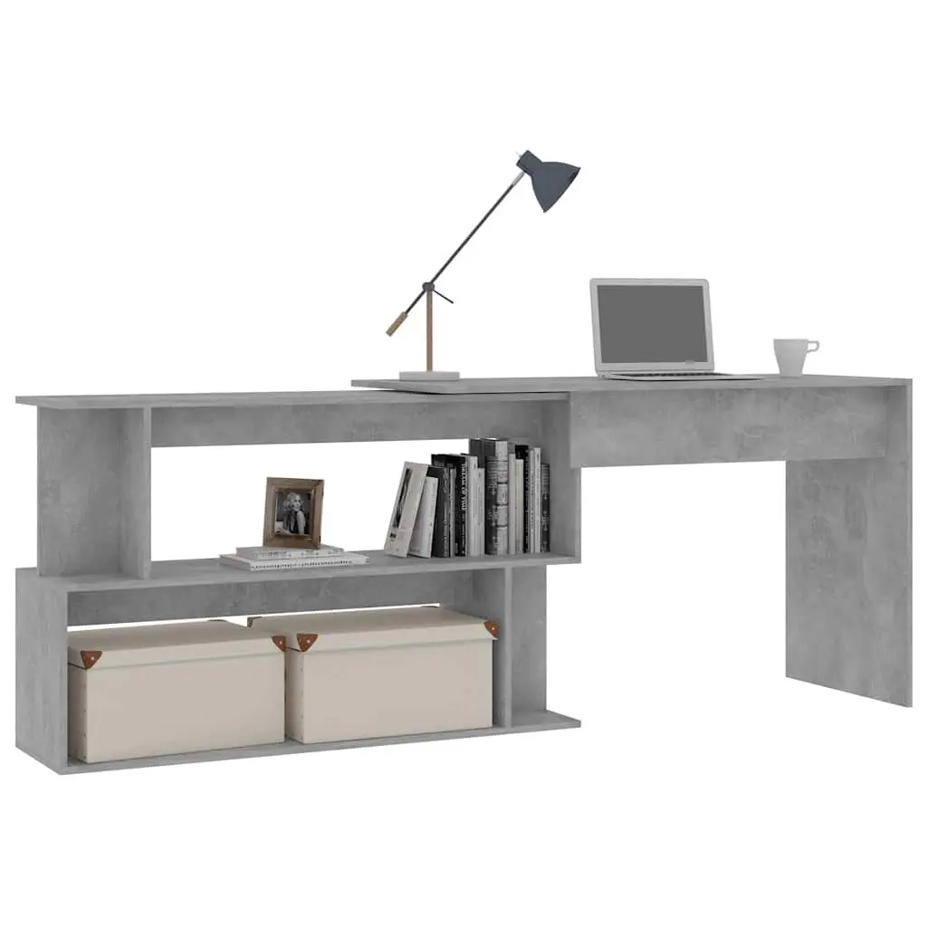 Corner Desk Grey Engineered Wood Rotatable Office Workstation Storage