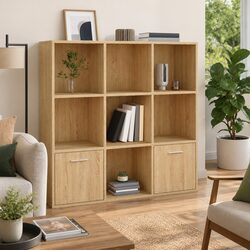 Book Cabinet with 7 Cubes 2 Doors Brown Storage Shelving Unit Engineered Wood