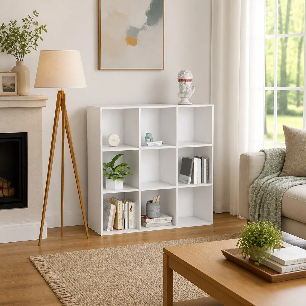 White Book Cabinet with 9 Spacious Compartments