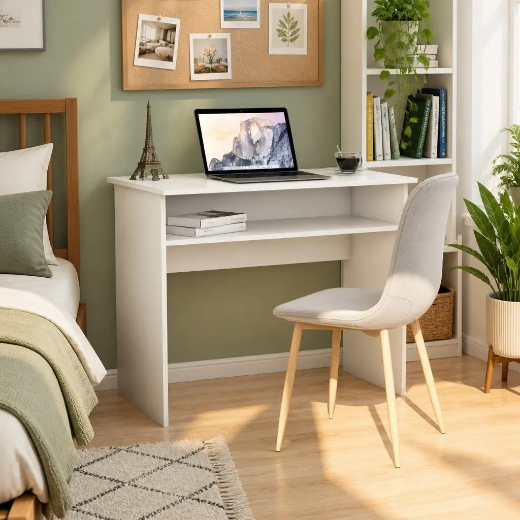 White 90cm Computer Desk with Storage Shelf