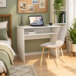 Compact White 90cm Computer Desk with Storage Shelf