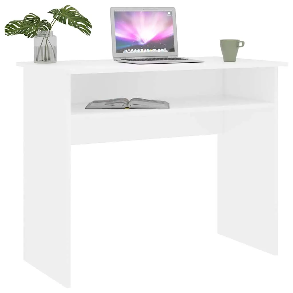 White 90cm Computer Desk with Storage Shelf