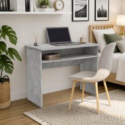 Computer Desk 90cm Grey Engineered Wood Storage Shelf Office Study Workstation