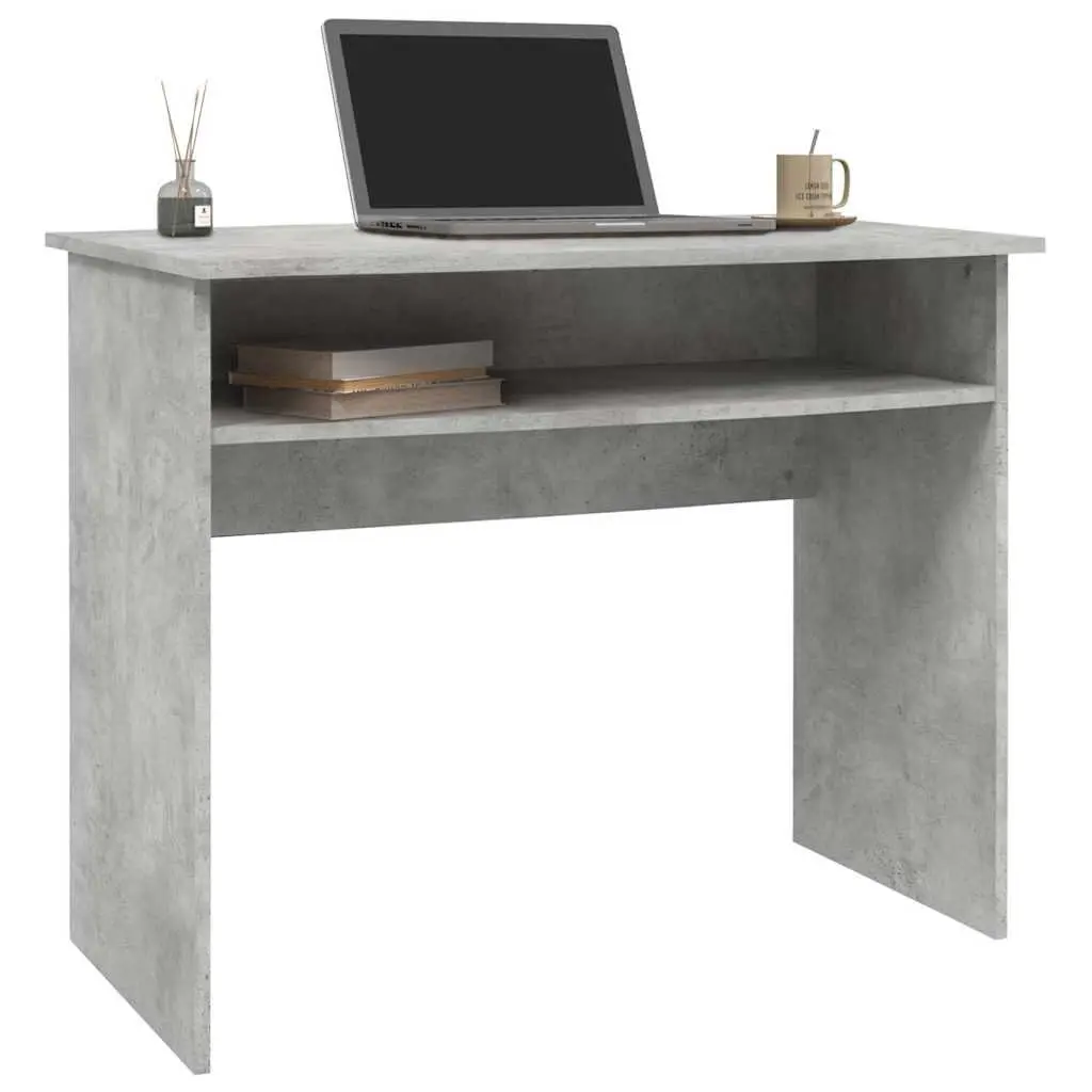 Grey Engineered Wood Computer Desk with Shelf