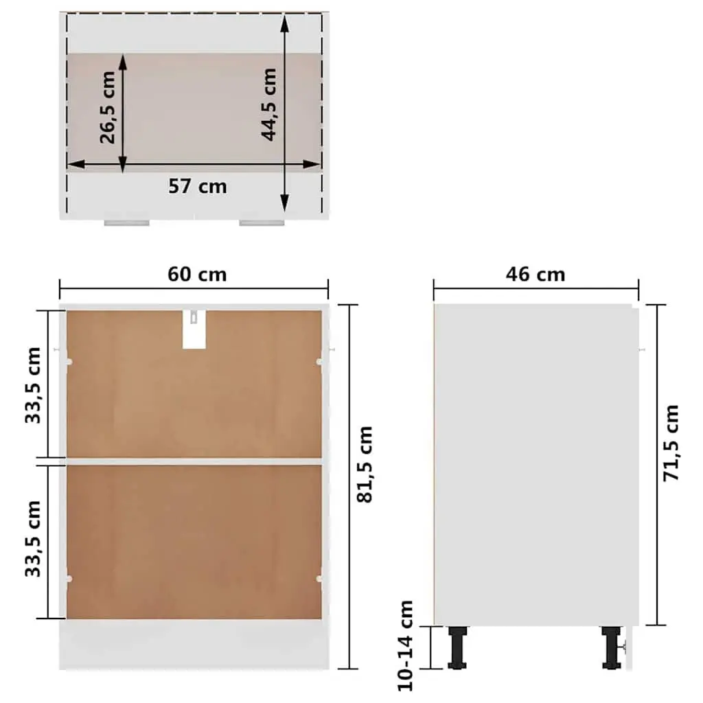 White Kitchen Cabinet with Storage Shelves 60x46x81.5cm