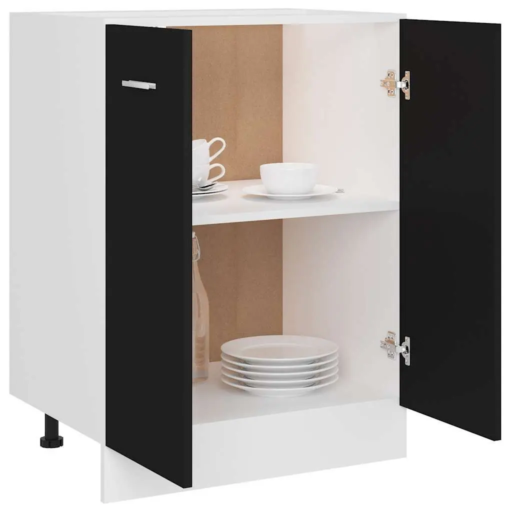 Bottom Cabinet Engineered Wood 60x46x81.5 cm Black 2 Doors 2 Shelves