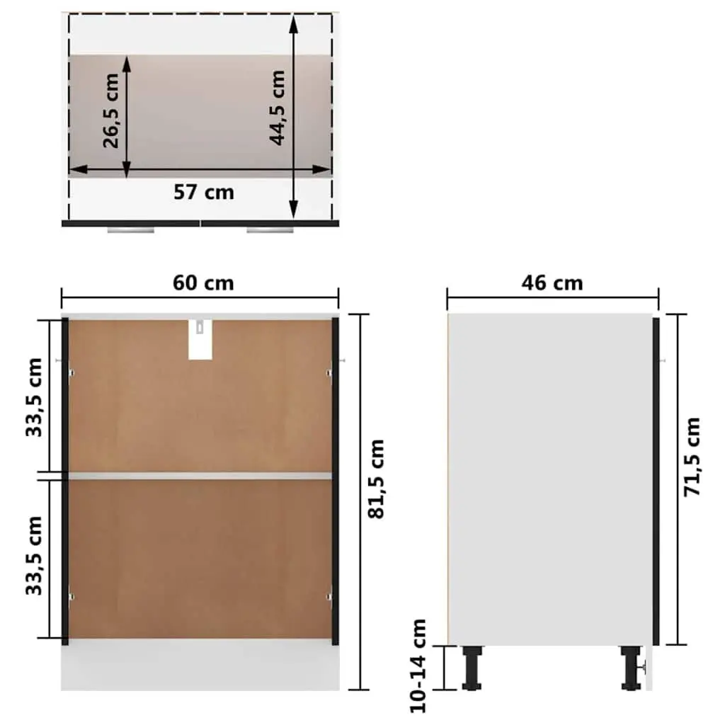 Bottom Cabinet Engineered Wood 60x46x81.5 cm Black 2 Doors 2 Shelves