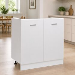 White Engineered Wood Sink Cabinet 80cm for Modern Kitchens