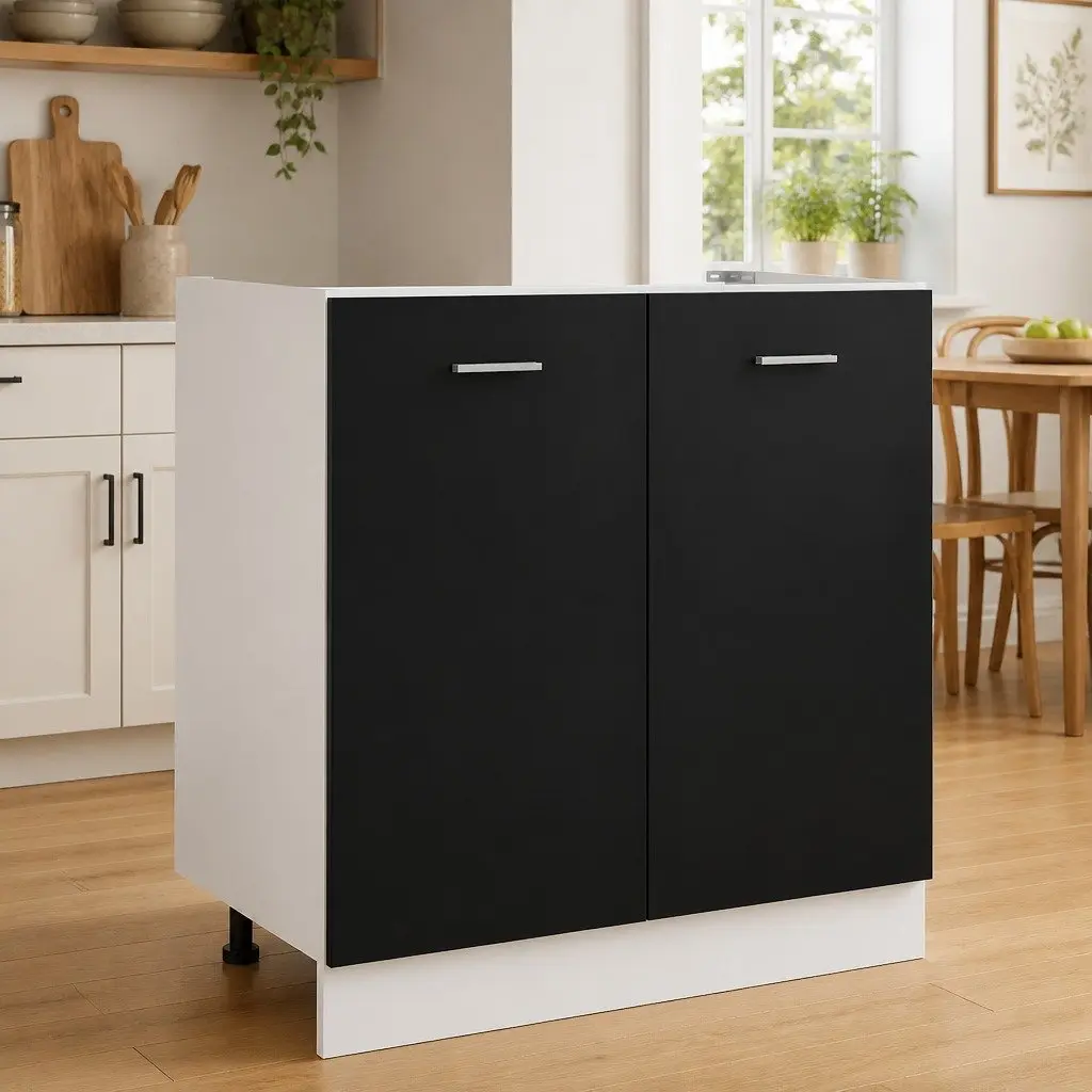 Black Under Sink Cabinet for Kitchen Storage 80x46x81.5cm