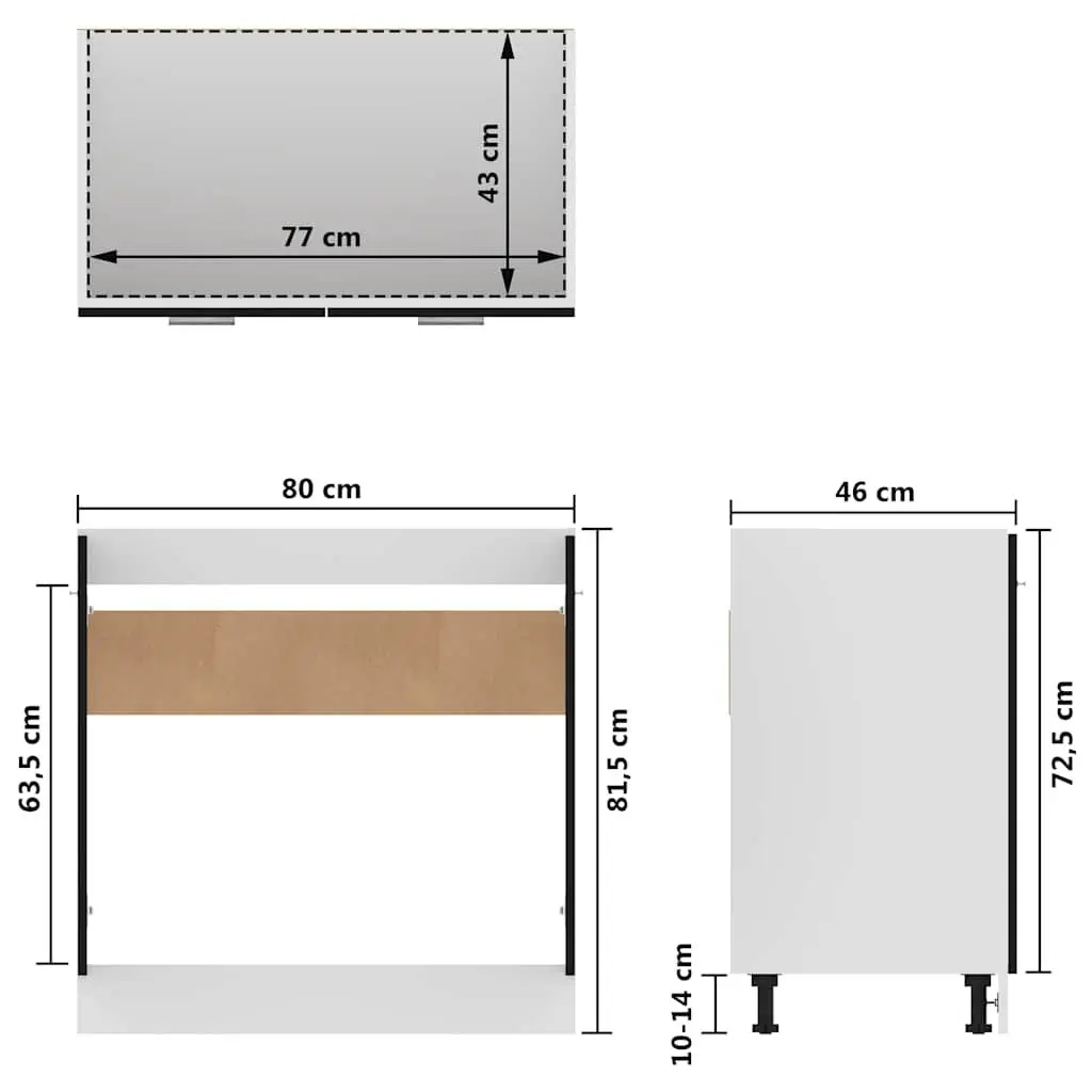 Black Under Sink Cabinet for Kitchen Storage 80x46x81.5cm