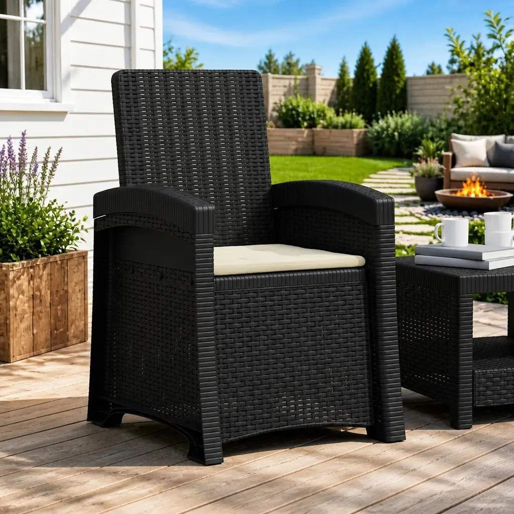 Reclining Outdoor Chair Polypropylene 3 Position Anthracite Cream