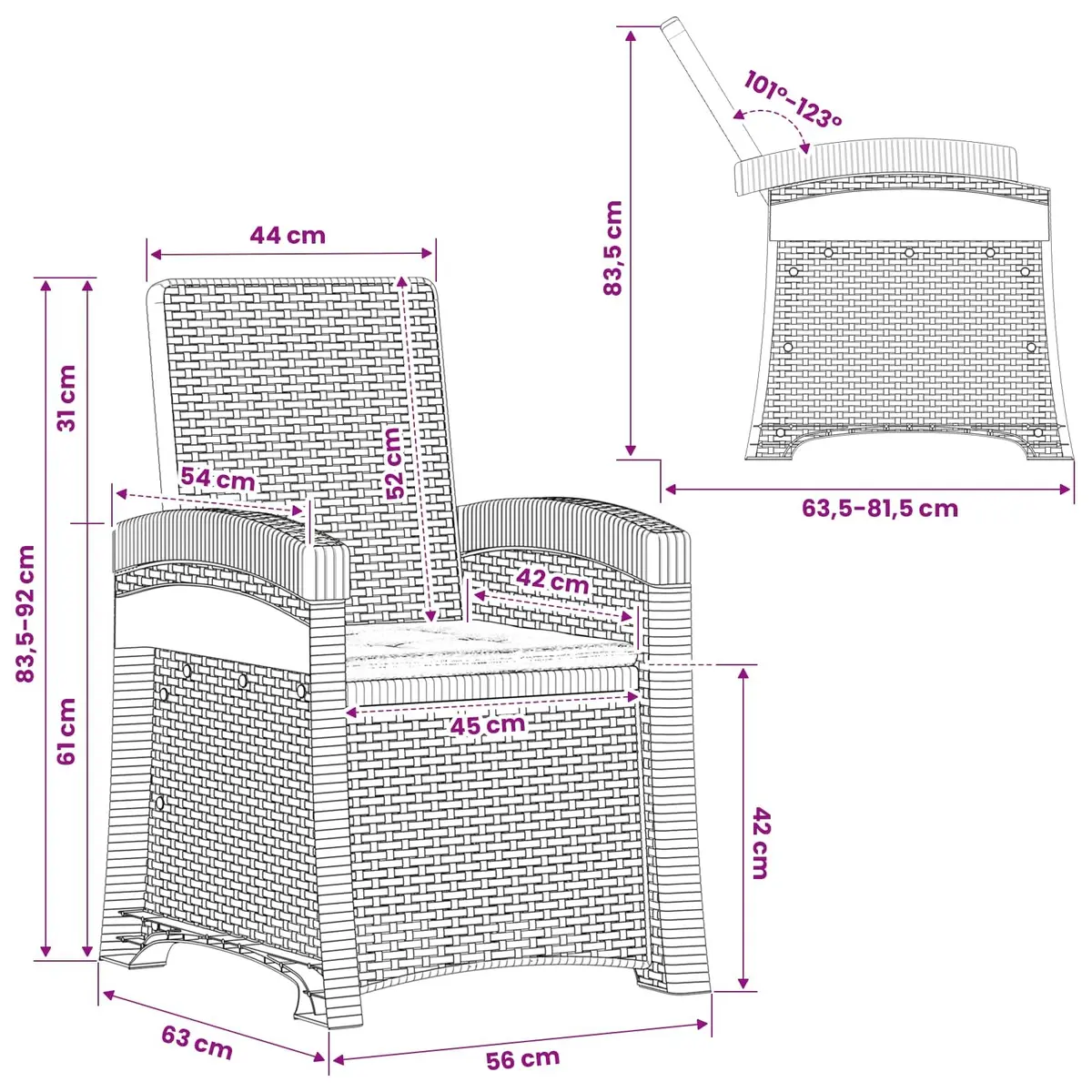 Reclining Garden Chair Polypropylene Adjustable Anthracite 2 Pcs