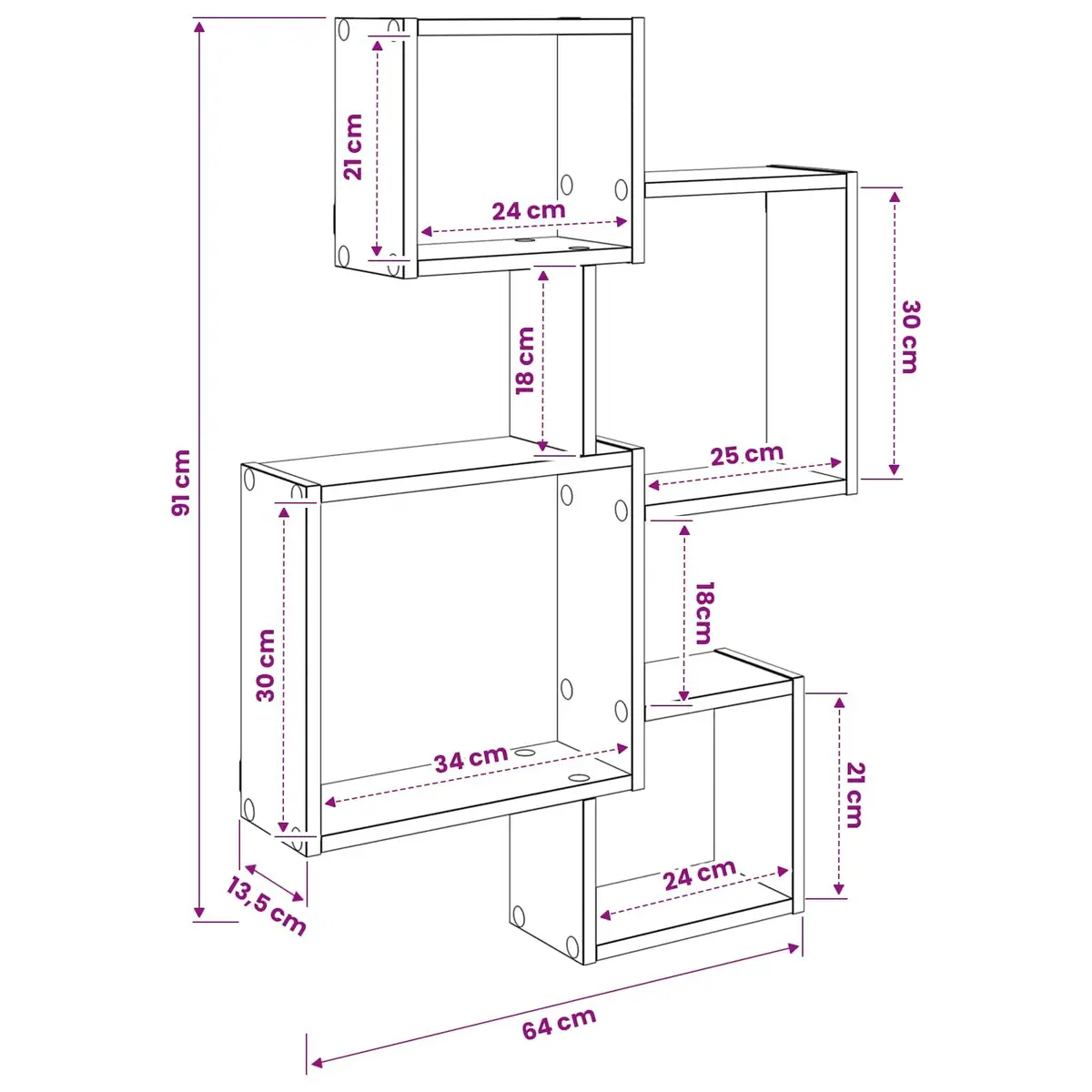 Brown Sonoma Oak Wall Cube Shelves for Display