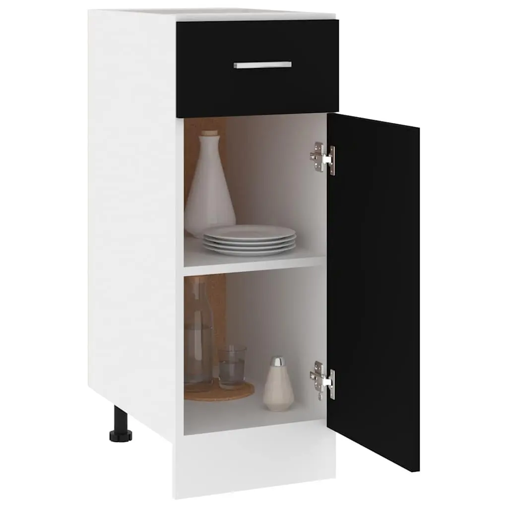 Black Kitchen Cabinet Drawer Bottom with Shelves