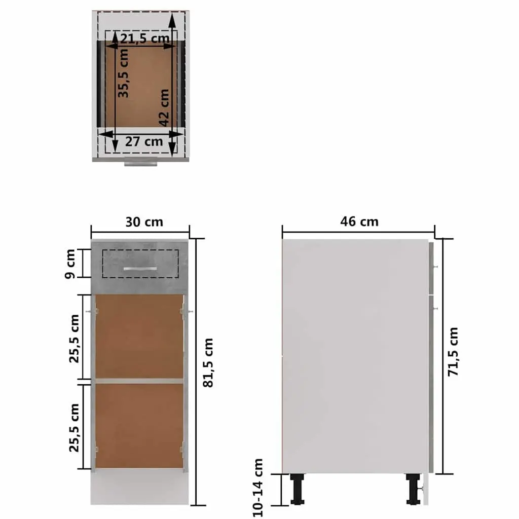 Grey Kitchen Storage Cupboard with Organiser Drawer