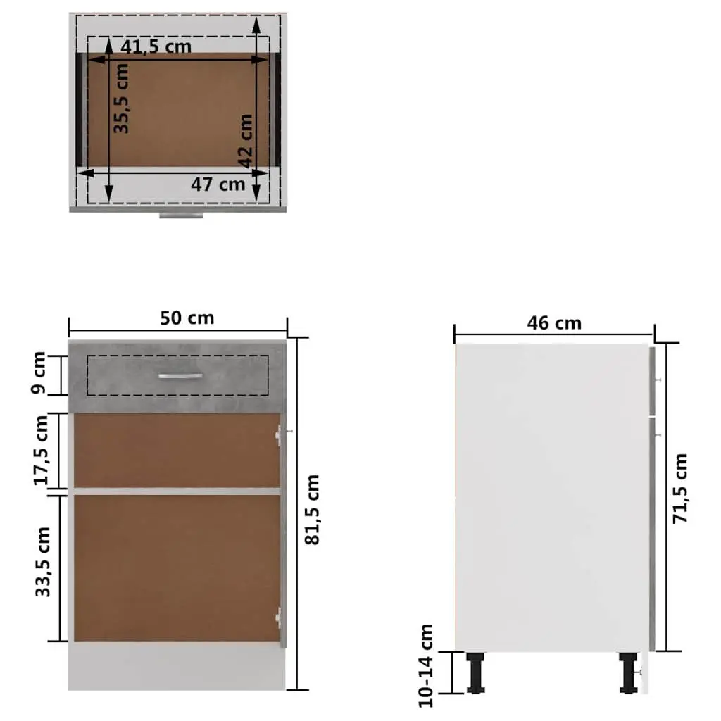 Grey Kitchen Drawer Bottom Cabinet with Shelves