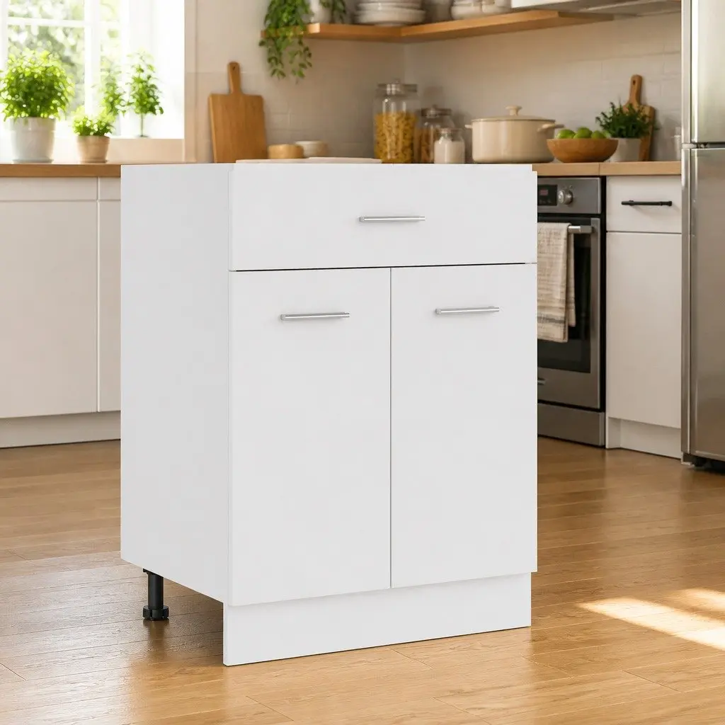 Scandinavian White Kitchen Storage Cabinet with Drawer