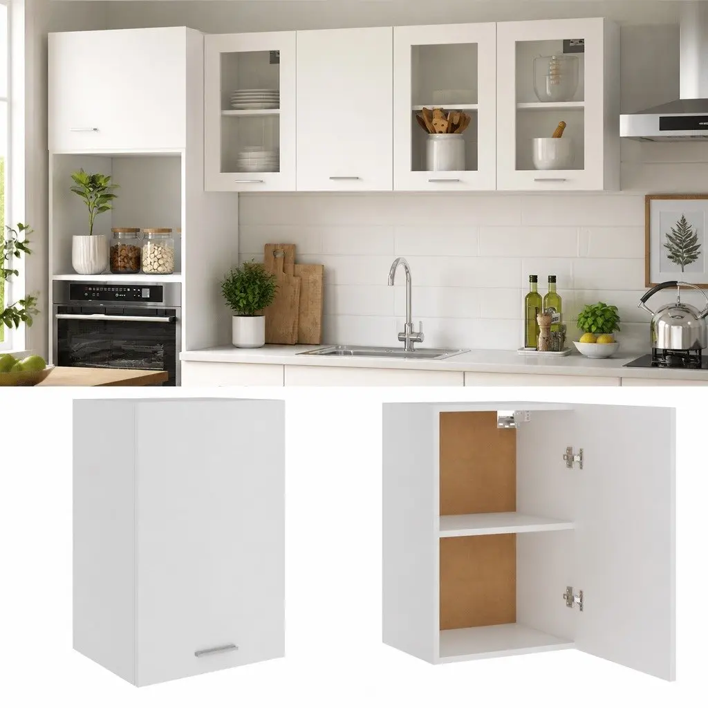 Wall-Mounted White Kitchen Cabinet with Shelves