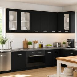 Premium Black Engineered Wood Hanging Kitchen Cabinet
