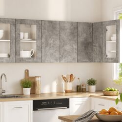 Hanging Kitchen Cabinet Grey Storage Shelves Engineered Wood Organiser Unit
