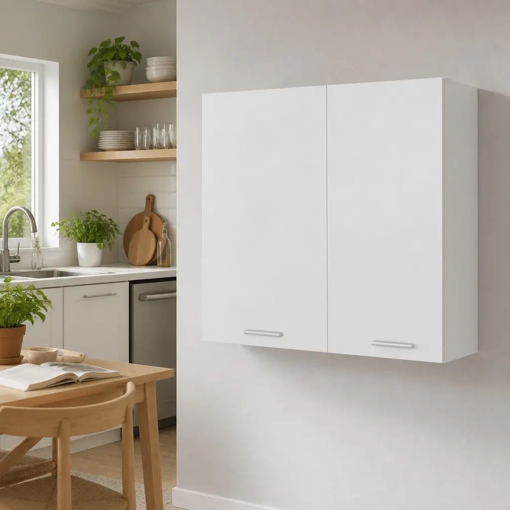 White Hanging Kitchen Cabinet with 2 Shelves