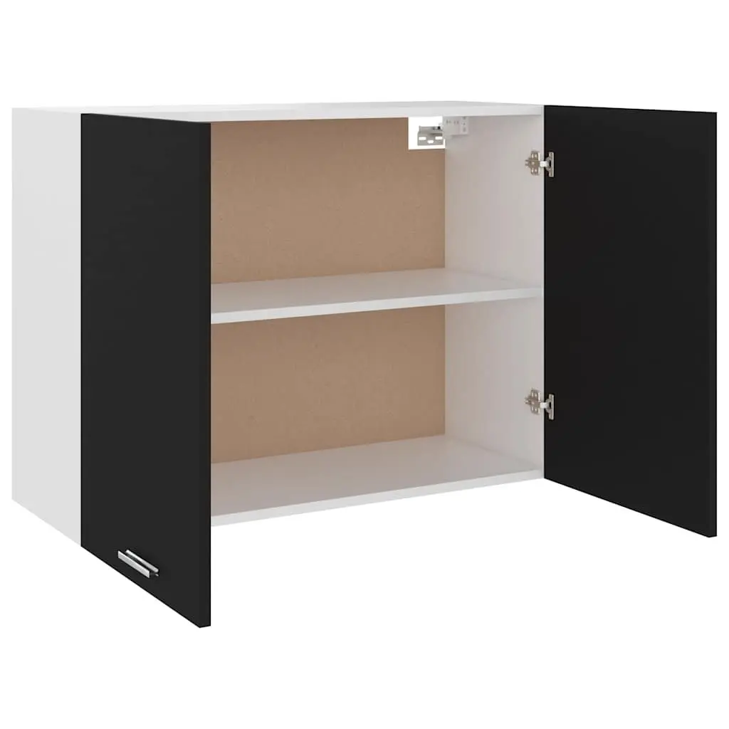 Black Hanging Kitchen Cabinet with Two Shelves