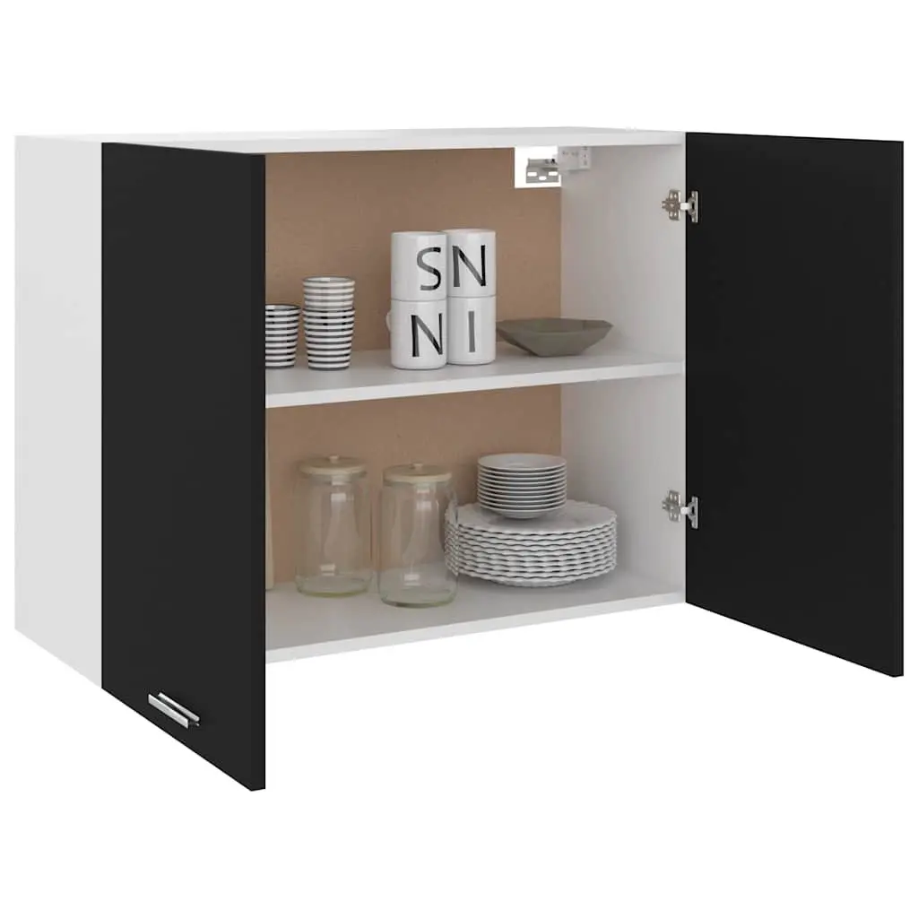 Black Hanging Kitchen Cabinet with Two Shelves