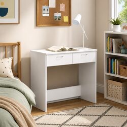 Durable White Engineered Wood Desk 80x40x75 cm with Drawer