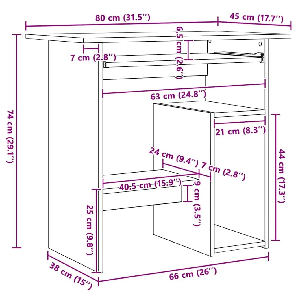 Desk Engineered Wood 80x45x74 cm Brown