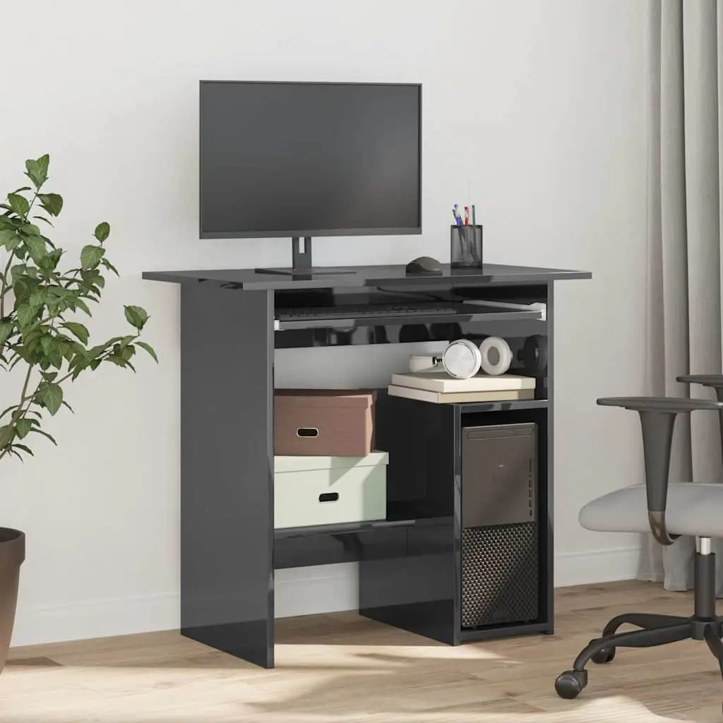 High Gloss Grey Computer Workstation with Keyboard Tray