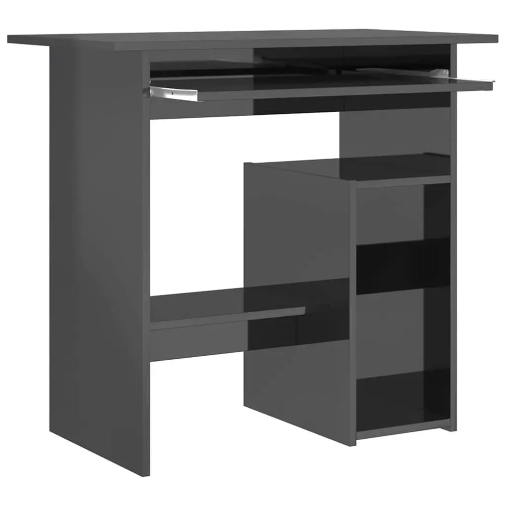 High Gloss Grey Computer Workstation with Keyboard Tray