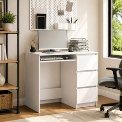 White Desk 90cm Engineered Wood Office Computer Workstation Study Table