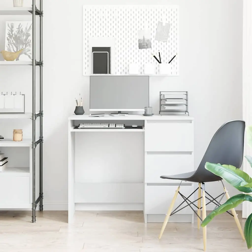 White Desk 90cm Engineered Wood Office Computer Workstation Study Table