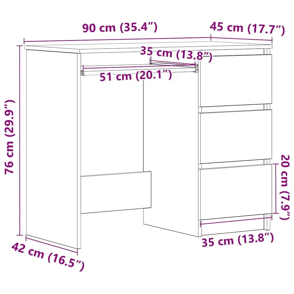 Engineered Wood Desk 90x45x76cm Brown