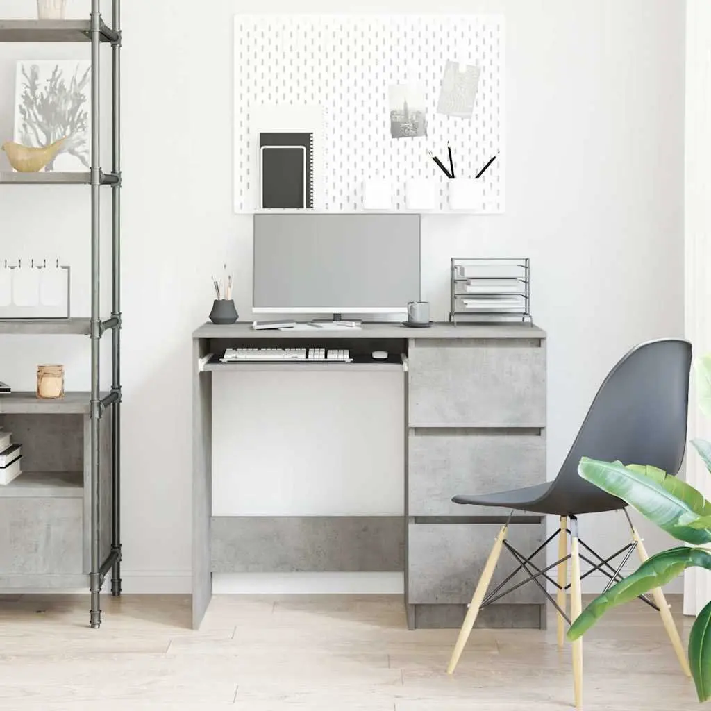 Concrete Grey Office Desk with Drawer Storage, 90cm