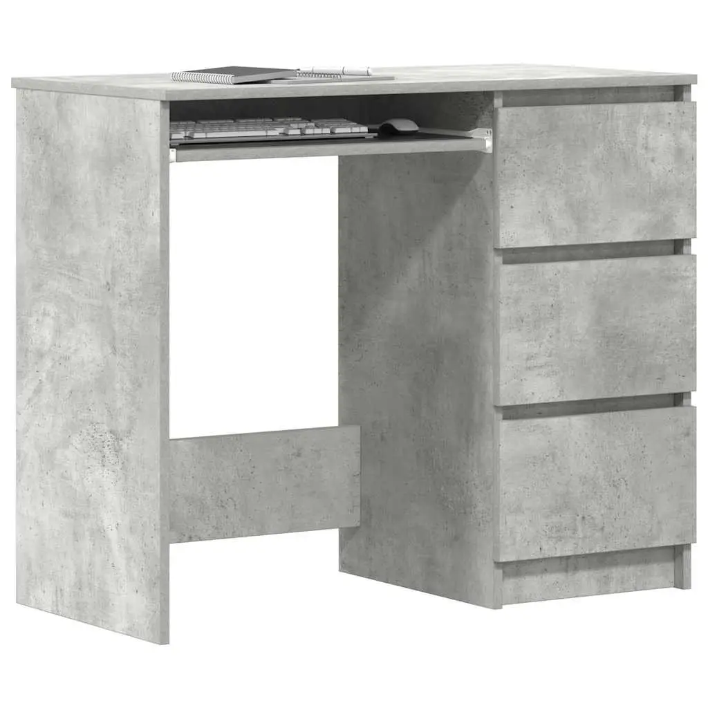 Concrete Grey Office Desk with Drawer Storage, 90cm